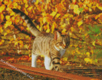 Cat And Leaves Diamond Painting