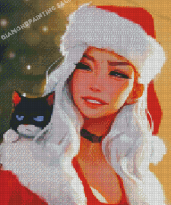 Christmas Girl And Cat Diamond Painting