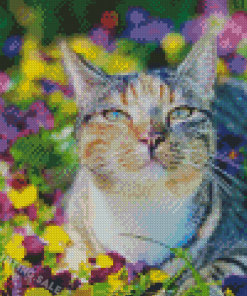 Aesthetic Flowers And Cat Diamond Painting