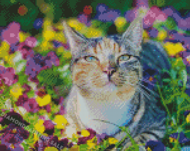 Aesthetic Flowers And Cat Diamond Painting