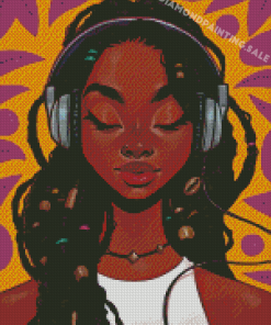 Black Girl With Headphones Diamond Painting