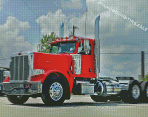 Red Peterbilt Semi Diamond Painting