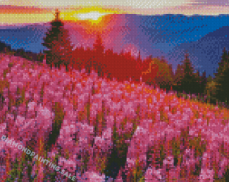 Pink Flowering Landscape Diamond Painting