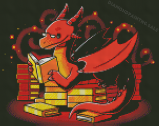 Little Dragon With Books Diamond Painting