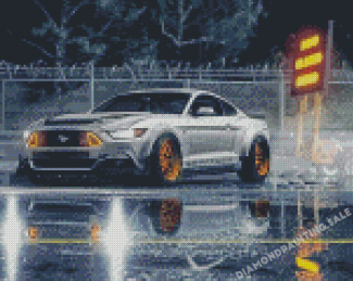 White Ford Mustang Car Diamond Painting