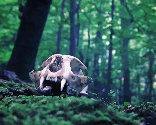 Animal Skull Head In Jungle Diamond Painting