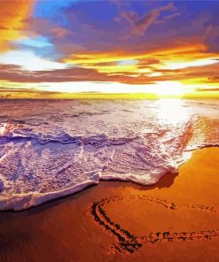 Beach With Heart Sunset Diamond Painting