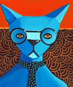Blue Cat With Glasses Diamond Painting