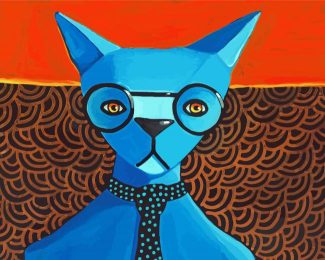 Blue Cat With Glasses Diamond Painting