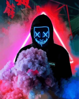 Boy With Neon Mask And Smokes Diamond Painting