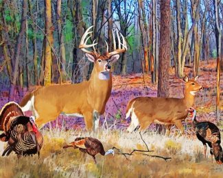 Deer And Turkey Animals Diamond Painting