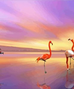 Flamingos Birds In Water Diamond Painting