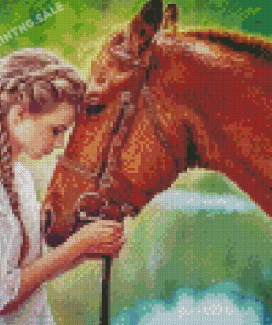 Girl And Brown Horse Illustration Diamond Painting