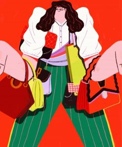 Illustration Girl With Handbags Diamond Painting