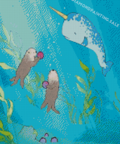Narwhal And Sea Otters Diamond Painting