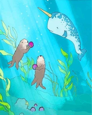 Narwhal And Sea Otters Diamond Painting