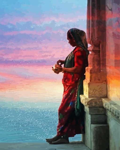 Rajasthani Girl By Lake Diamond Painting