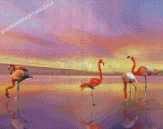 Flamingos Birds In Water Diamond Painting