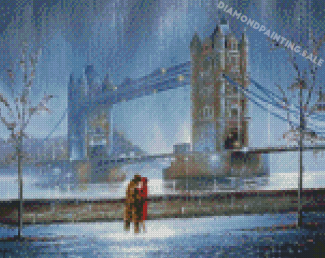London Couple Under Rain Art Diamond Painting