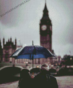 Old London Couple With Umbrella Diamond Painting