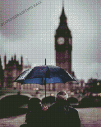 Old London Couple With Umbrella Diamond Painting