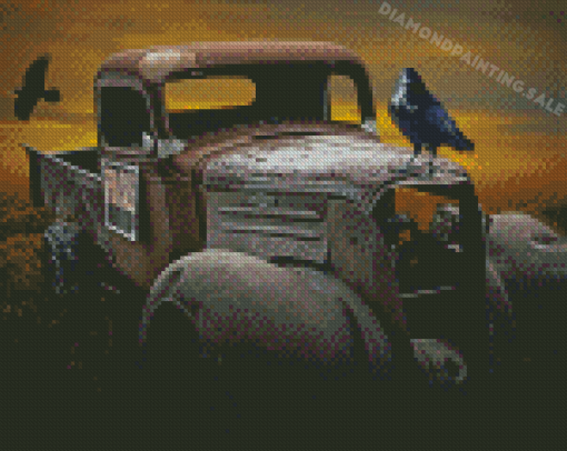 Vintage Truck And Crow Diamond Painting
