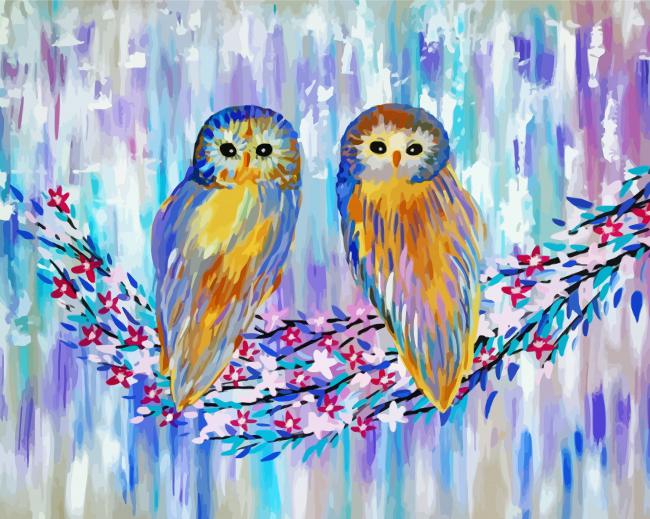 Abstract Owls Birds On Tree Diamond Painting