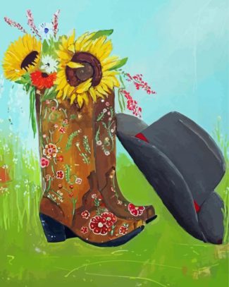 Aesthetic Cowboy Hat And Floral Boot Diamond Painting