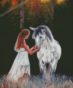 Aesthetic Girl And White Horse Diamond Painting