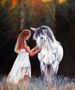 Aesthetic Girl And White Horse Diamond Painting