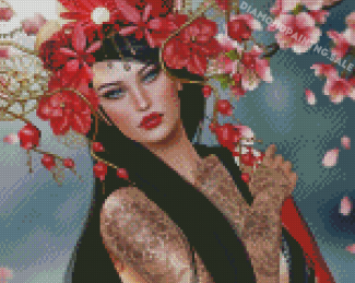 Asian Lady With Floral Hair Diamond Painting