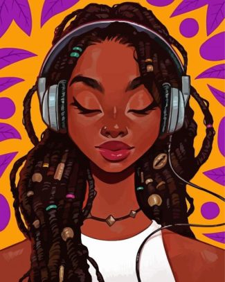 Black Girl With Headphones Diamond Painting