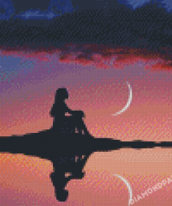 Girl And Crescent Moon Silhouette Diamond Painting