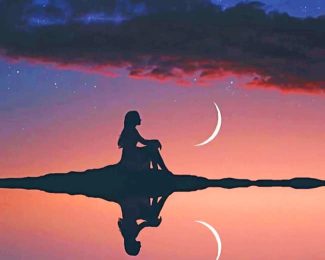 Girl And Crescent Moon Silhouette Diamond Painting
