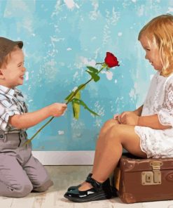 Happy Boy Giving A Rose To Cute Girl Diamond Painting