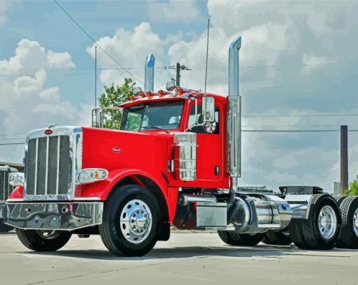 Red Peterbilt Semi Diamond Painting