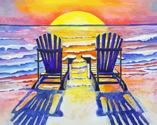 Adirondak Chairs Sunset Art Diamond Painting