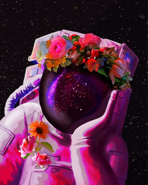Astronaut And Flower Diamond Painting
