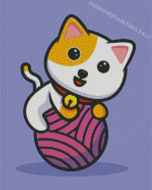 Cat Playing With Ribbon Diamond painting