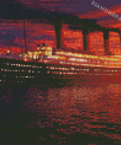 Cruise Ship In Sunset Diamond Painting