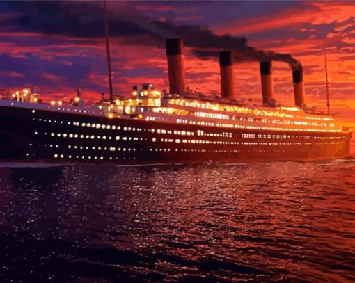 Cruise Ship In Sunset Diamond Painting