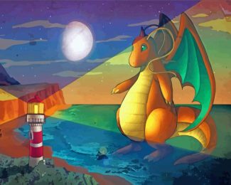 Dragonite With Lighthouse Diamond Painting