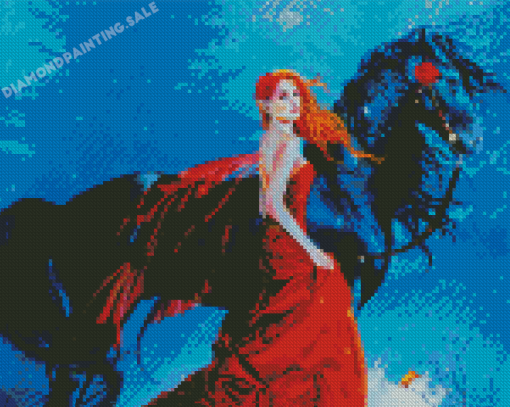 Girl With Black Horse Diamond Painting