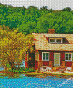 House By A Lake Landscape Diamond Painting