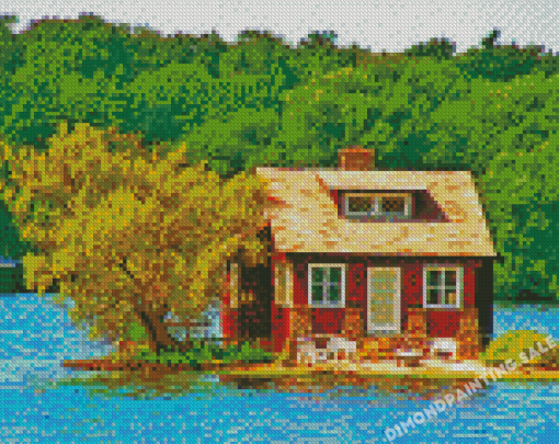 House By A Lake Landscape Diamond Painting