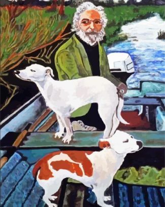 Man In Boat With Dogs Art Diamond Painting