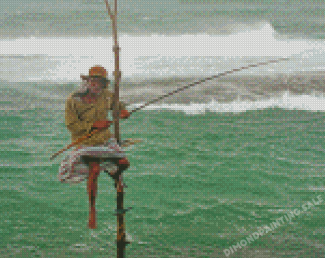 Old Man Fishing Diamond Painting