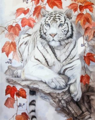 White Tiger In Autumn Diamond Painting