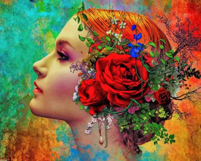 Woman With Flowers In Her Hair Diamond Painting