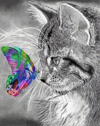 Aesthetic Butterfly On Cat Diamond Painting
